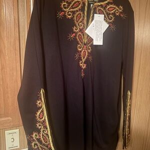 Bob Mackie Black Tunic with Gold and Red Embroidery